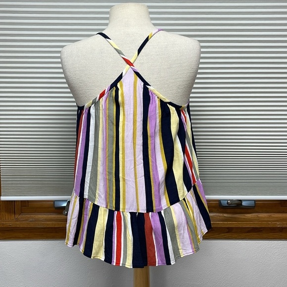 Loft Women's Blue Multicolor Striped Shirred Peplum Cami Tank Top Blouse - Picture 6 of 12